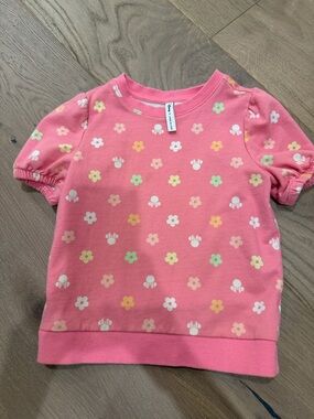 Janie and Jack Coral Pink Minnie Mouse Disney Floral Puff Sleeve Shirt